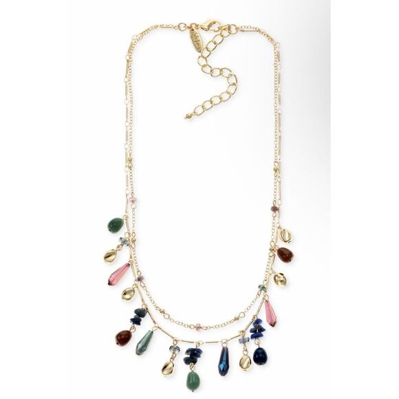 Style & Co. Jewelry - Style&co Crystal Layered Necklace Gold Tone Chain Charm Beads Chic Stylish NWT